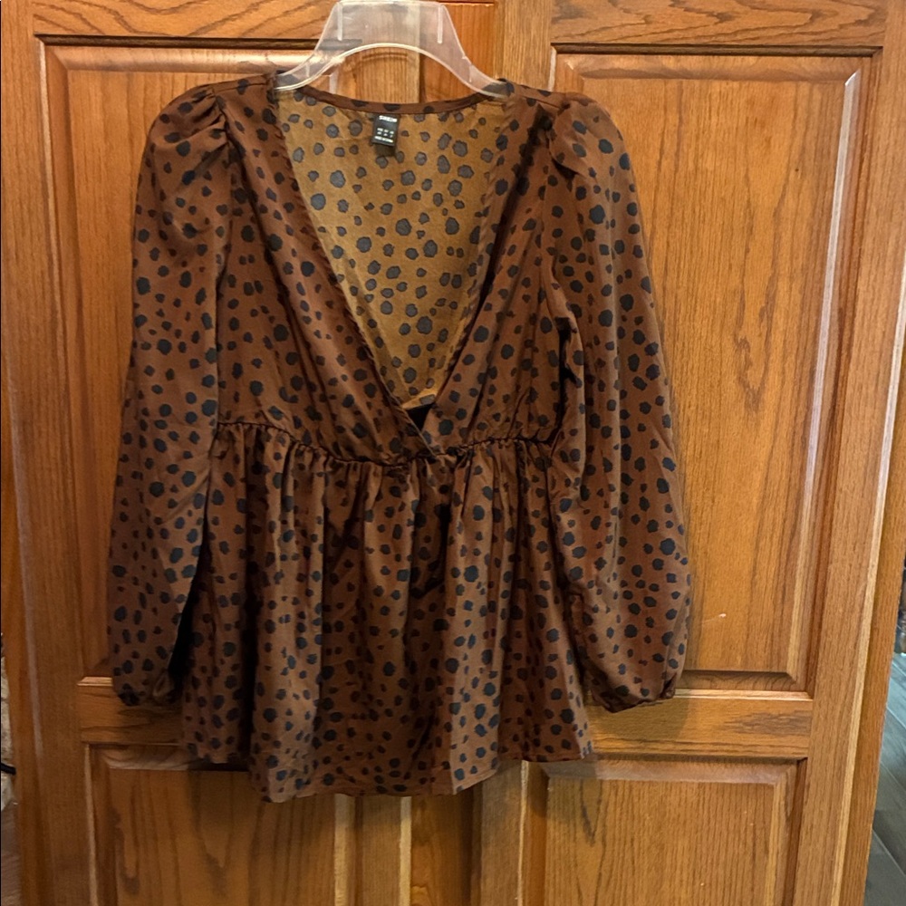 SHEIN Brown and Black Polka Dot Blouse size xs
